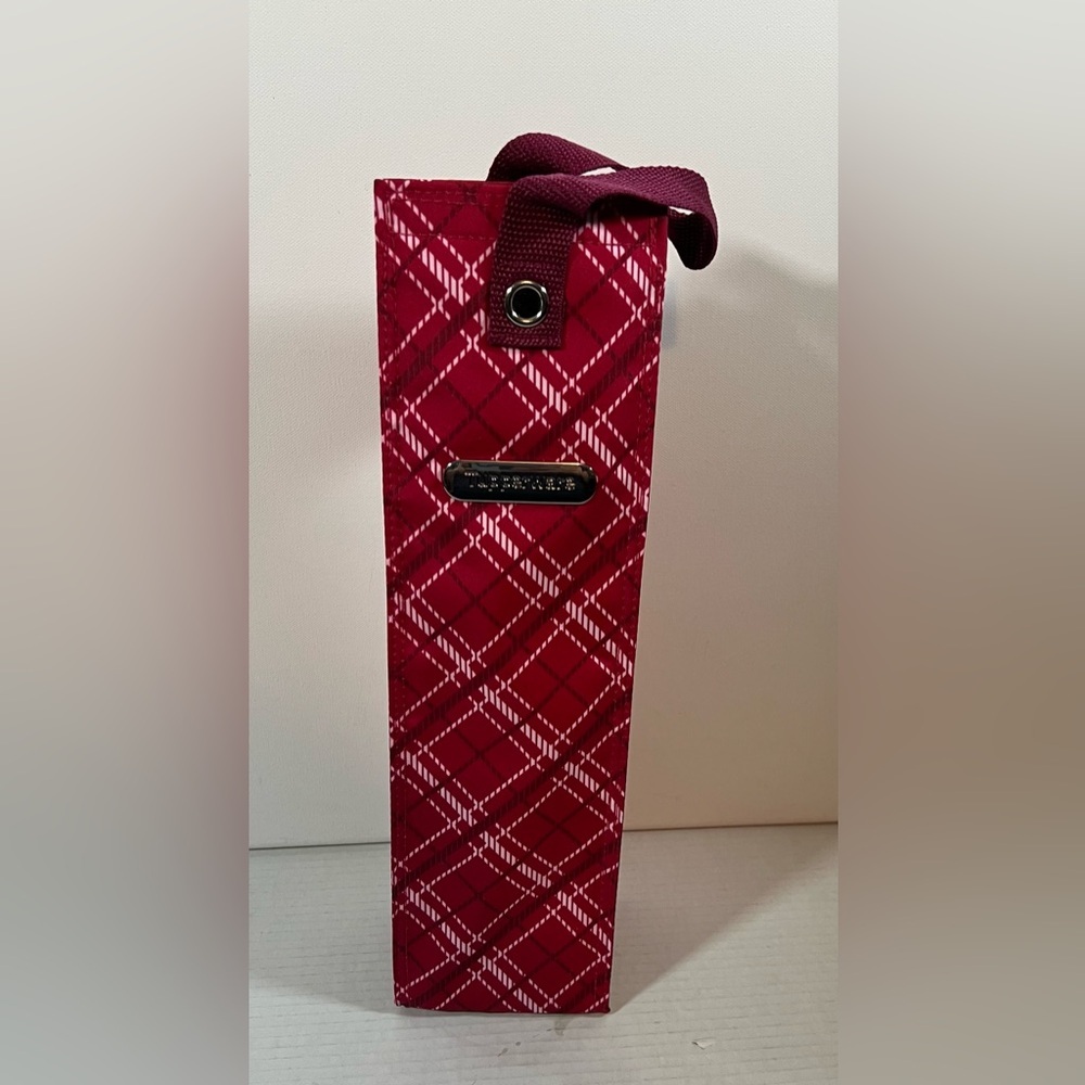 New Tupperware Insulated Wine Cooler Holiday Wine Tote Red Plaid 14 1/2" Tall